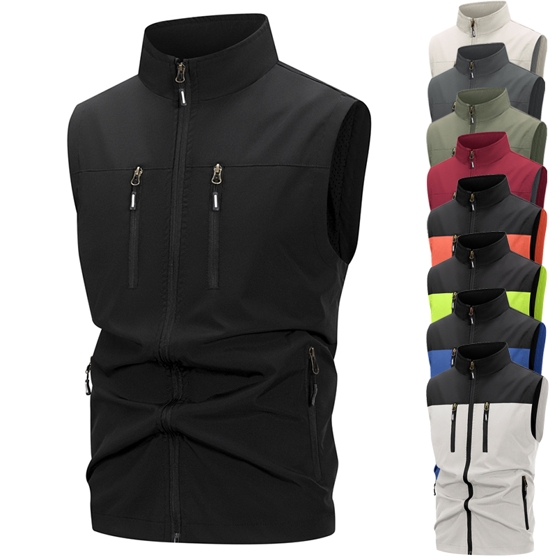 Winter Clothing Hiking - เสื้อกั๊ก Softshell น้ําหนักเบาของผู้ชายพร้อมกระเป๋าซิปเสื้อแขนกุดกันลมสําหรับเดินป่ากอล์ฟกลางแจ้ง Outwear Windbreaker